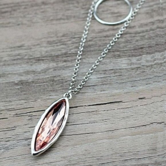 Marlowe Ellipse Circle Layered Pink to Coral Crystal Necklace Gift Packaged - Picture 2 of 9